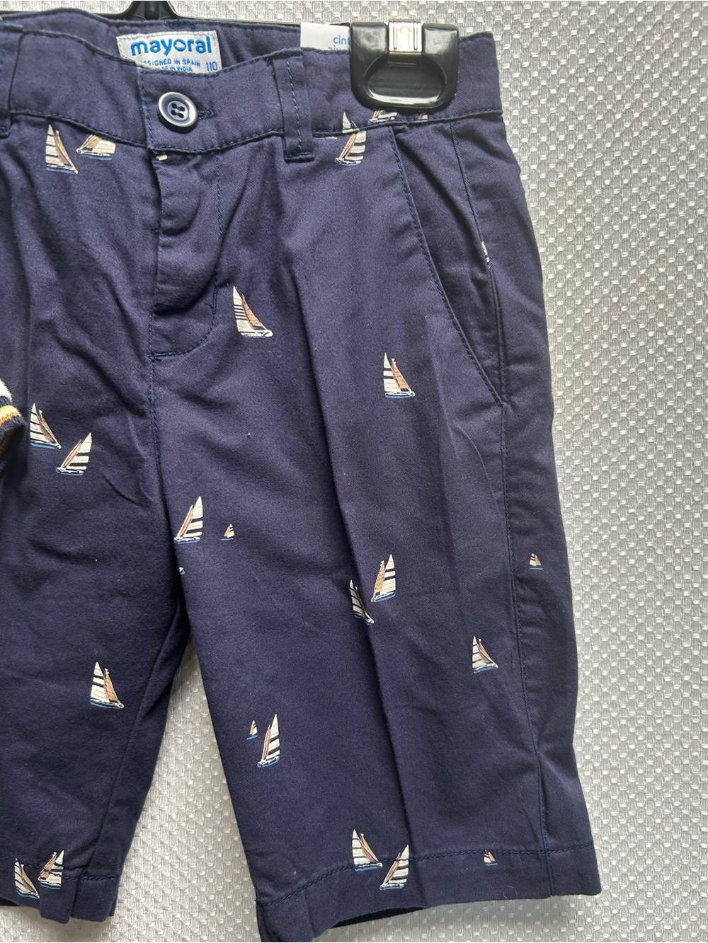 Mayoral Set w White Polo w Navy & Yellow Trim & Navy Sailboat shorts. NWT Size 5 - Picture 5 of 8